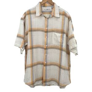 Turnbury 100% linen striped short sleeve casual shirt gold blue XL